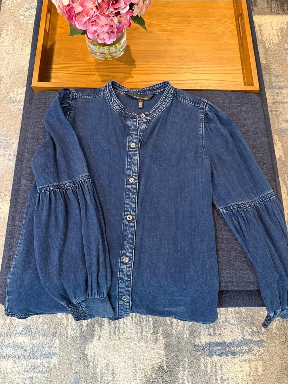 White House Black Market Indigo Denim Button-Front Blouse